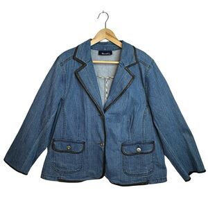 Denim & Co. Blue Denim Stretch Blazer With Brown Accents Size 2X
